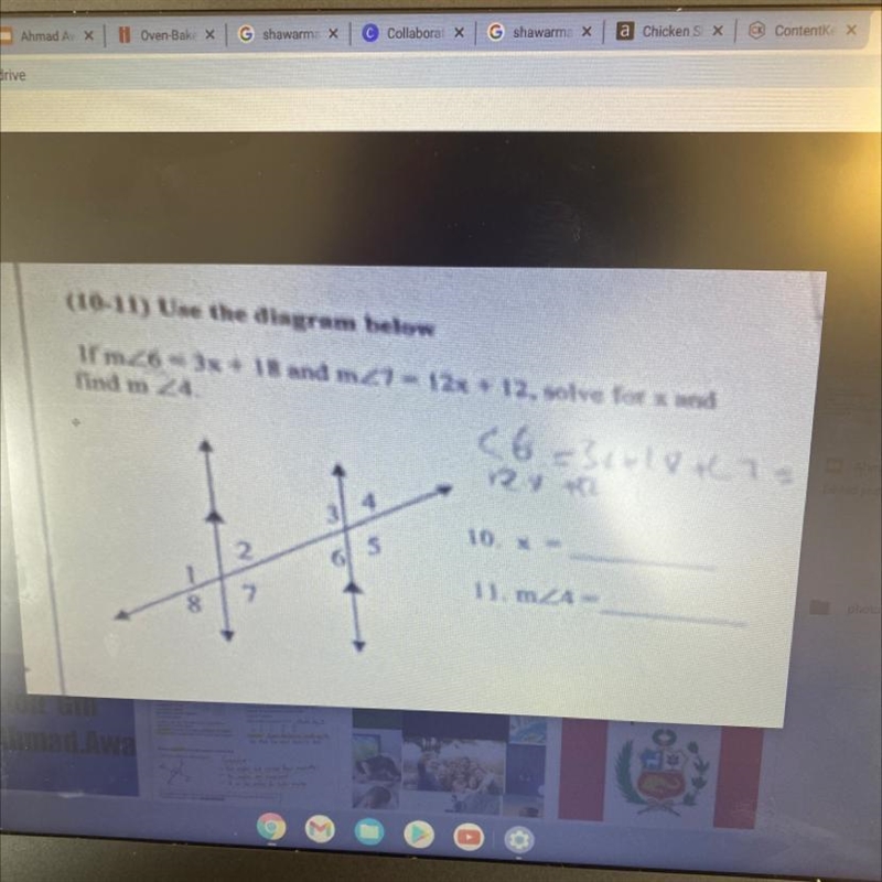 If angle m -3x+18 and angle 12x+12,solve for x and find m angle 4-example-1