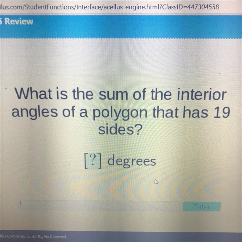 What is the sum of the interior angles of a polygon that has 19 sides? [?] degrees-example-1