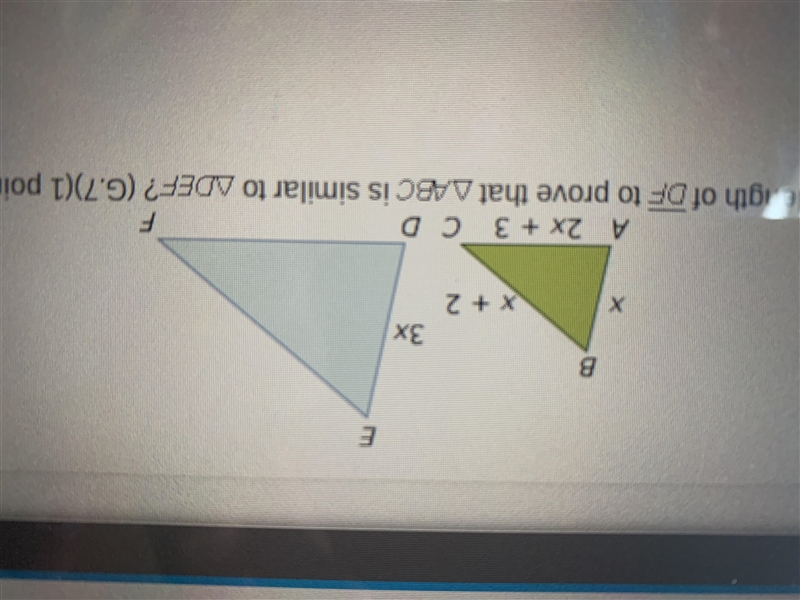 White expression can be used to represent the length of DF to prove that ABC is similar-example-1