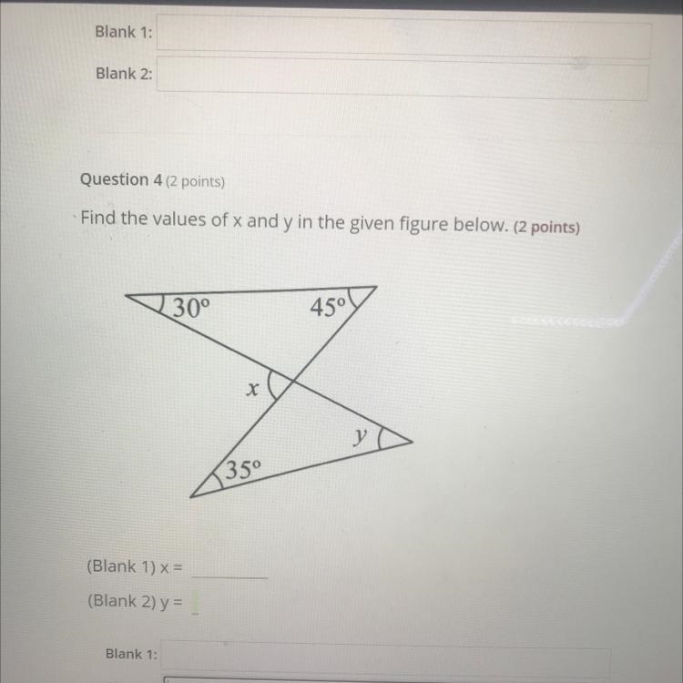 Find the values of x and y in the given figure below. 30° 45 х y 35-example-1