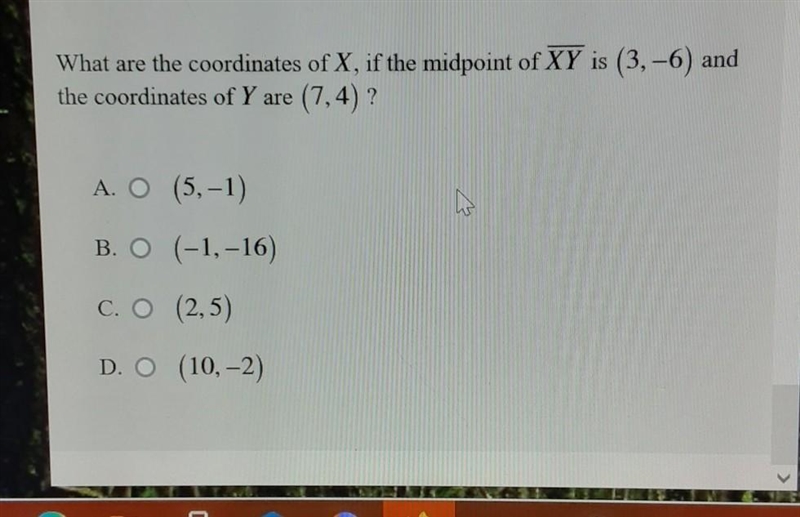 What are the coordinates of X, if the midpoint of XY is (3,-6) and the coordinates-example-1