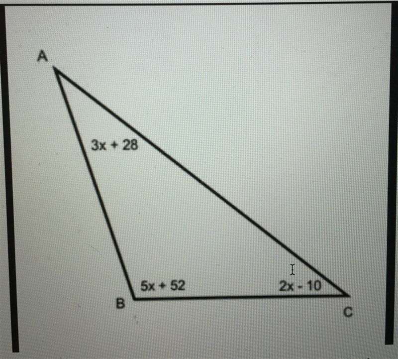 Triangle ABC has angle measures as shown. (a) What is the value of x? Show your work-example-1