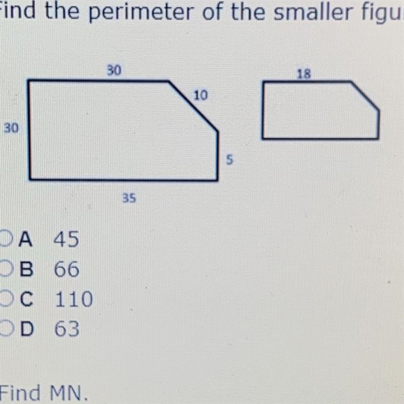 15. Find the perimeter of the smaller figure given that the two figures are similar-example-1