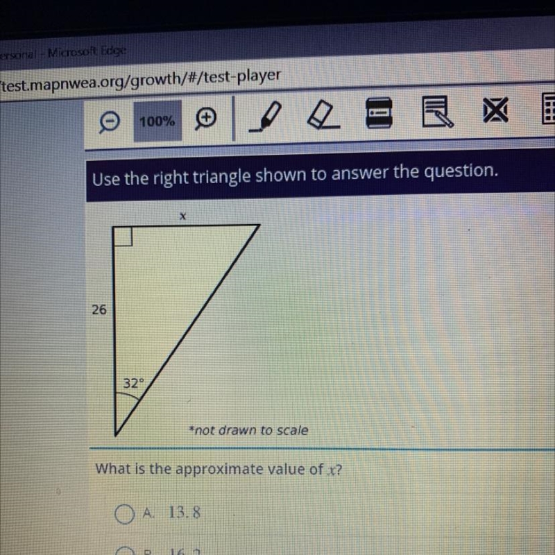 What is the approximate value of x? A. 13.8 B. 16.2 O c. 22.0 O D. 41.6-example-1