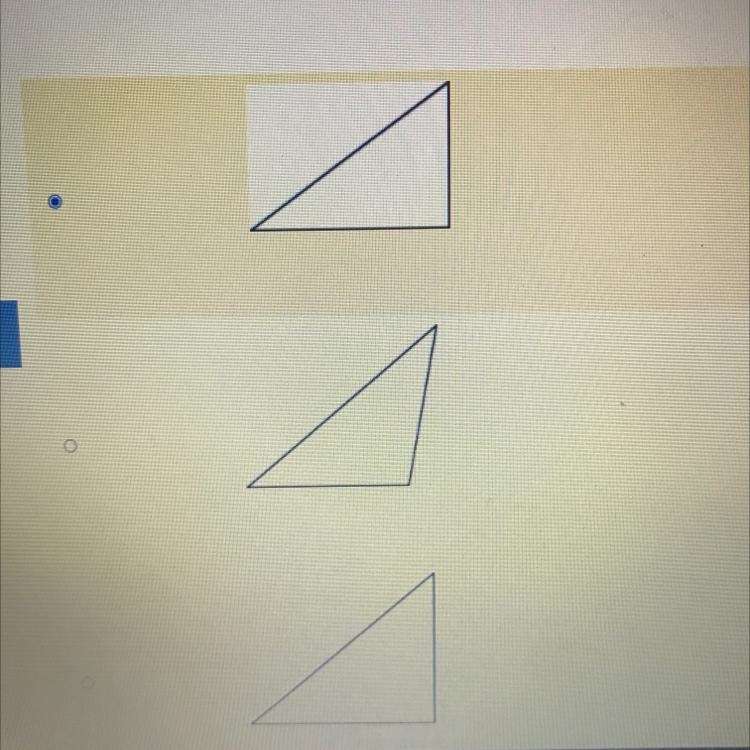 Which triangle has angle measures of 40 , 50 , and 90?-example-1