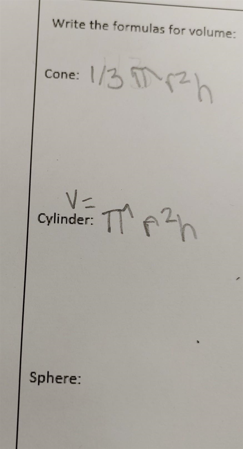 What is the formula for volume of a sphere (ignore cone and cylinder) ​-example-1