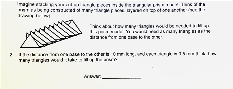 if the distance from one base to the other is 10 mm long and each triangle is 0.5 mm-example-1