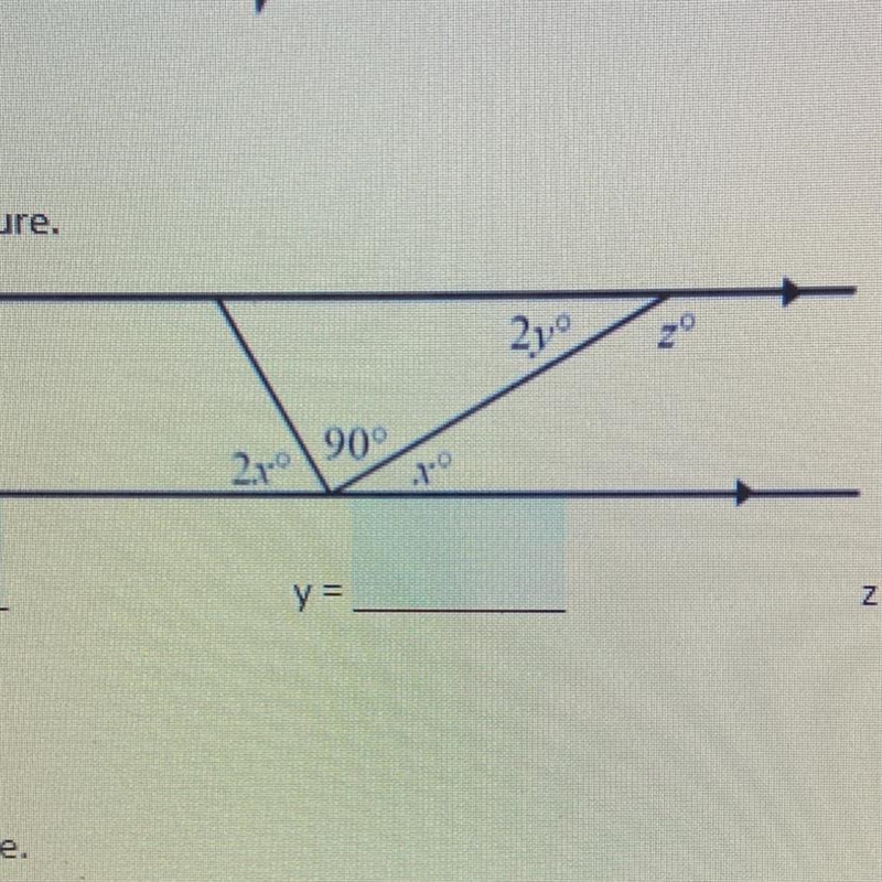 Find x, y, and z in the figure.-example-1