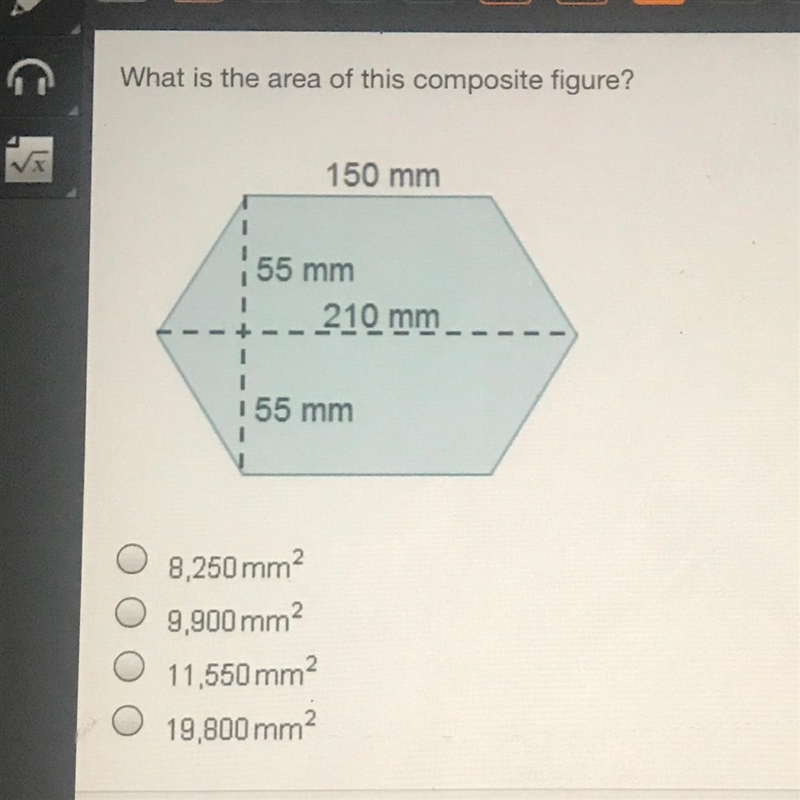 ASAP What is the area of this composite figure? 150 mm 1 55 mm 210 mm 1 1 155 mm-example-1