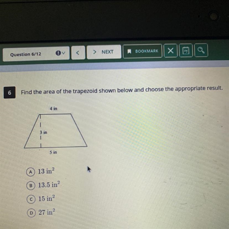 Find the area of the trapezoid shown and choose the appropriate result-example-1