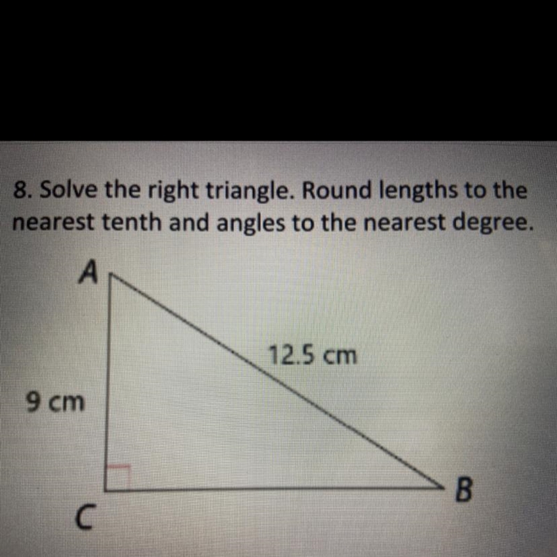 EMERGENCY PLS HELP: Solve the right triangle. Round lengths to the nearest tenth and-example-1