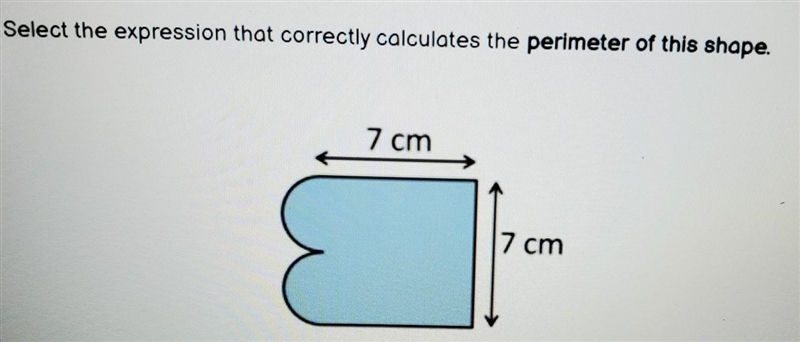 Pleaseeee Select the expression that correctly calculates the perimeter of this shape-example-1