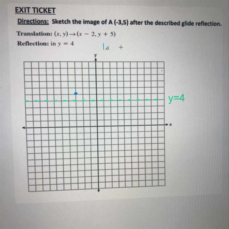 Sketch the image of A (-3,5) after the described glide reflection. Translation: (x-example-1