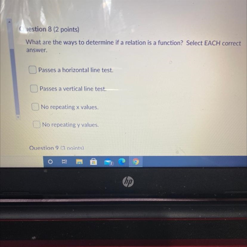 What are the ways to determine if a relation is a function? Select EACH correct answer-example-1