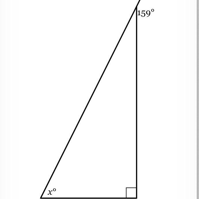 A side of the triangle below has been extended to form an exterior angle of 159°. Find-example-1