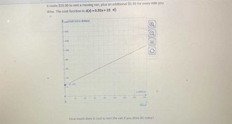 It costs $25.00 to rent a moving van plus an additional $0.50 for every mile you drive-example-1