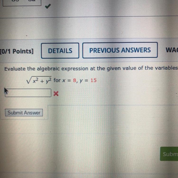 Evaluate the algebraic expression at the given value of the variables.-example-1