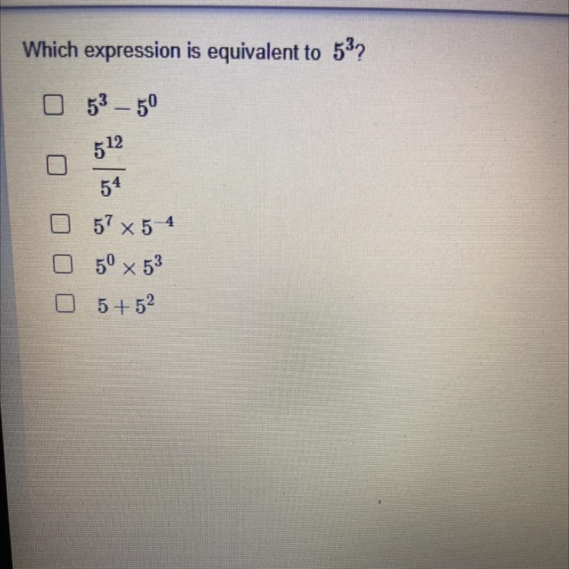 Which expression is equivalent to 5^3?-example-1