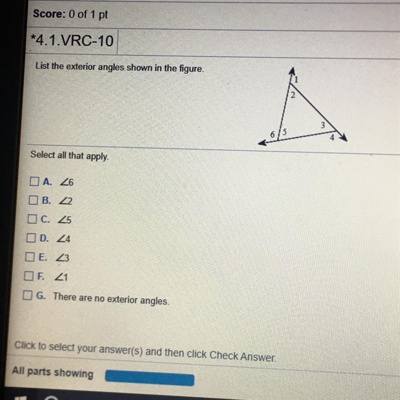 List the exterior angles shown in the figure-example-1