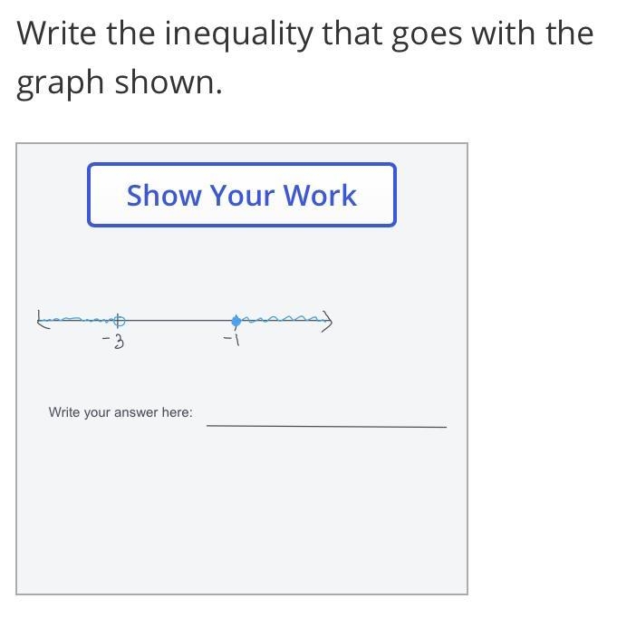 Write the inequality that goes with the graph shown.-example-1