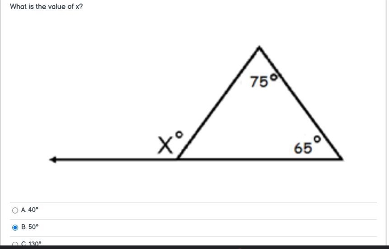 HELP-What is the value of x and y? A. 40° B. 50° C. 130° D. 140-example-1