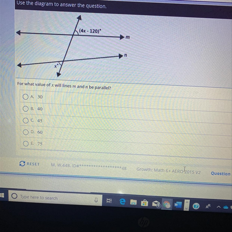 Use the diagram to answer the question. (4x - 120) m n +-example-1