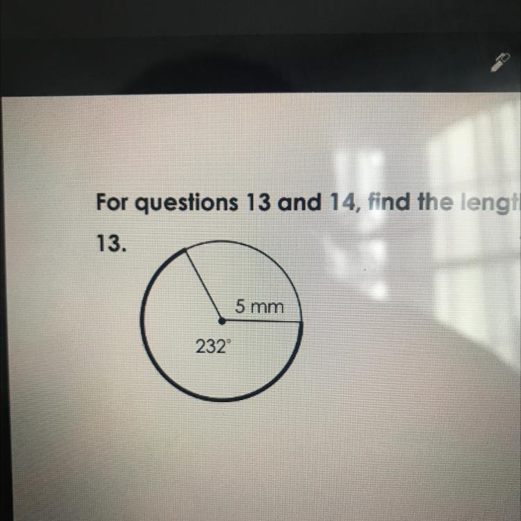 Find the length of each bolded ARC round to the nearest hundredth 5 mm and 232￼￼ Help-example-1