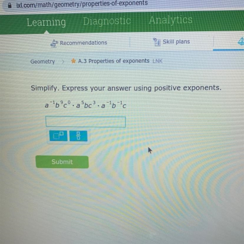 Simplify. Express your answer using positive exponents. a-16°C°.abc).a-10-10-example-1