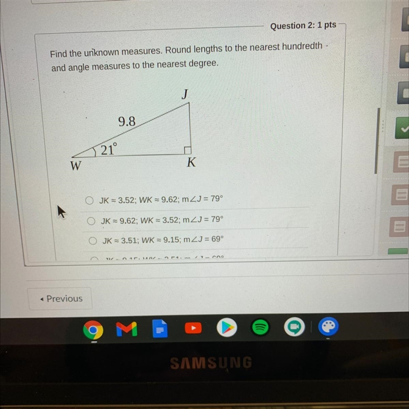 Find the unknown measures. around lengths to the nearest hundredth and angle measures-example-1