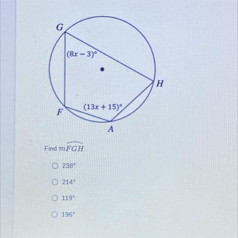 Find measure FGH A) 238 B) 119 C) 196-example-1