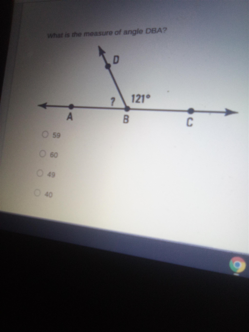 What is the measure of the missing angle DBA-example-1