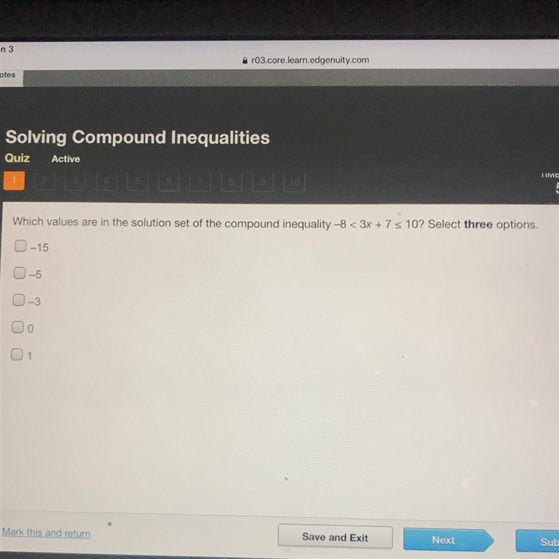 HURRY PLSS Which values are in the solution set of the compound inequality -8 &lt-example-1