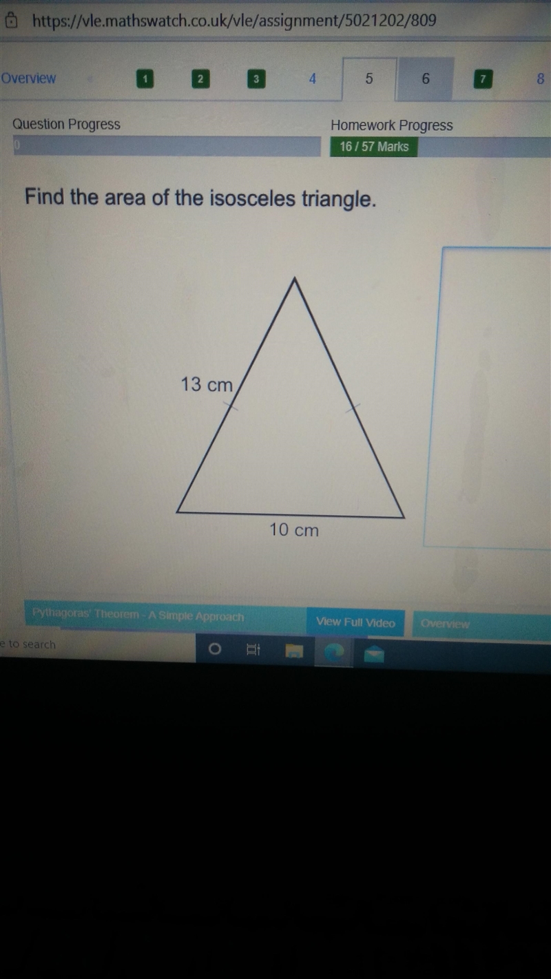 Find the area of the isoscelus, full working out x-example-1