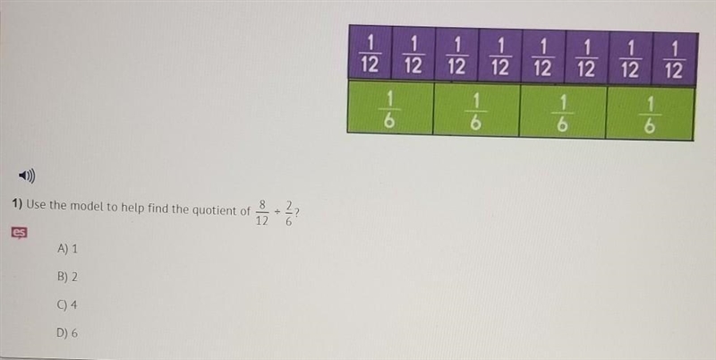 20pts. will give big brain 1) Use the model to help find the quotient of 8/12 / 2/6 A-example-1