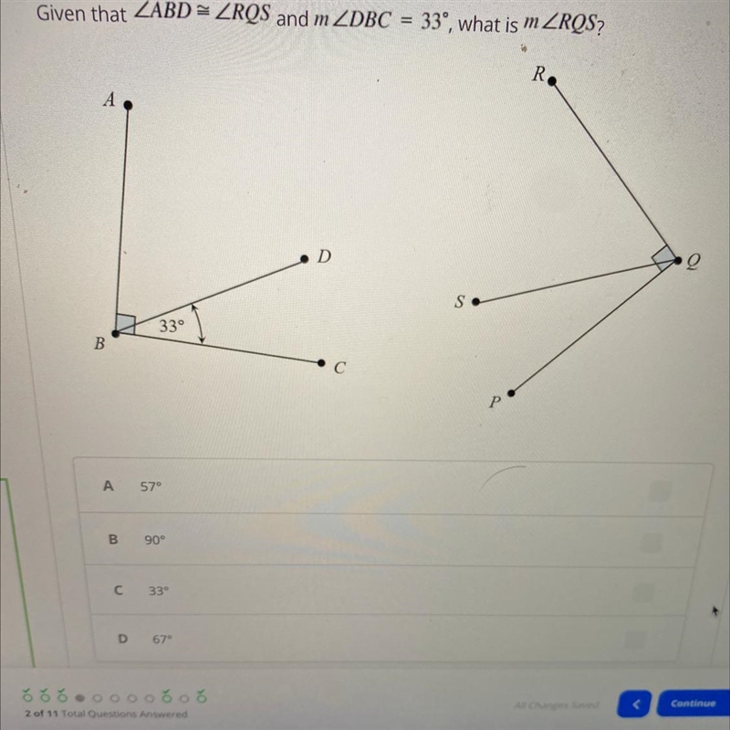 Foundation Geometry A. 57* B. 90* C.33* D.67*-example-1