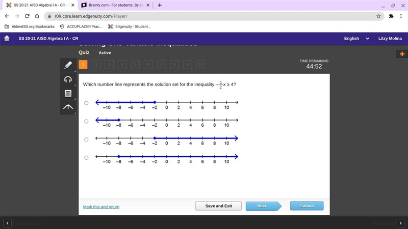 Which represents the solution set to the inequality 5.1(3 + 2.2x) > –14.25 – 6(1.7x-example-1