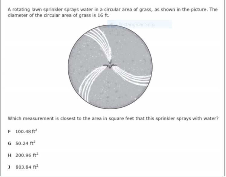 A rotating lawn sprinkler sprays water in a circular area of grass, as shown in the-example-1