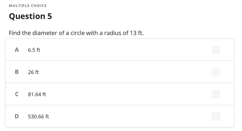 Find the diameter of a circle with a radius of 13 ft.-example-1