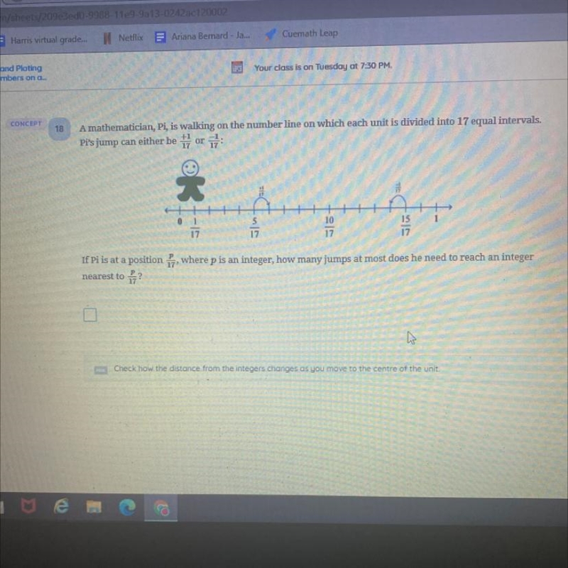 A mathematician, Pi, is walking on the number line on which each unit is divided into-example-1