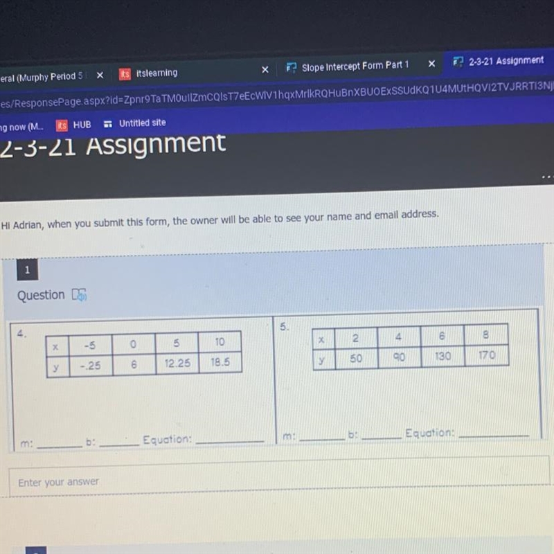 X -5 y -.25 x 0 y 6 x 5 y 12.25 x 10 y 18.5-example-1