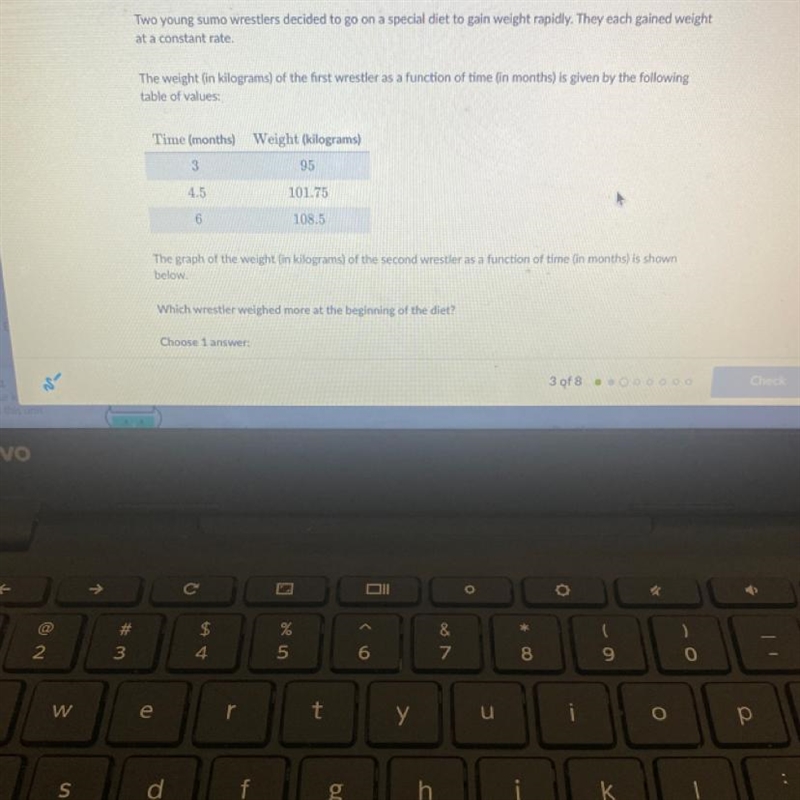 The answers are A. The first wrestler B.the second wrestler C.they weighed the same-example-1