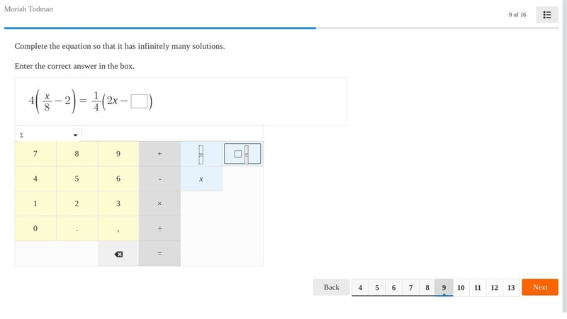 Complete the equation so that it has infinite many solutions.-example-1