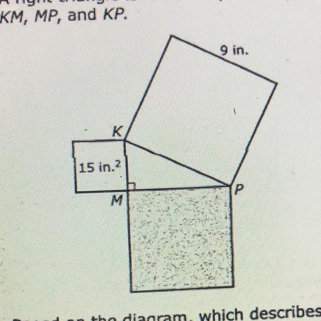 A right triangle is formed by line segments KM, MP, and KP. Based on the diagram, which-example-1