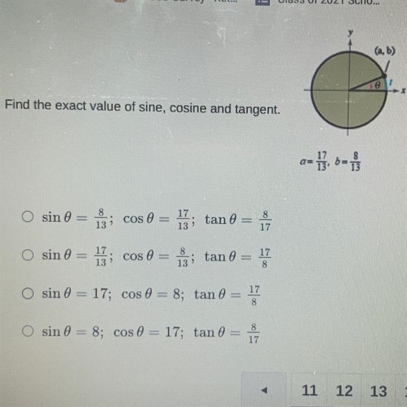 Willl give 100 points!! Find the exact value of sine, cosine and tangent.-example-1