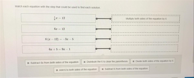 Match each equation with the step that could be used to find each solution (math) Please-example-1