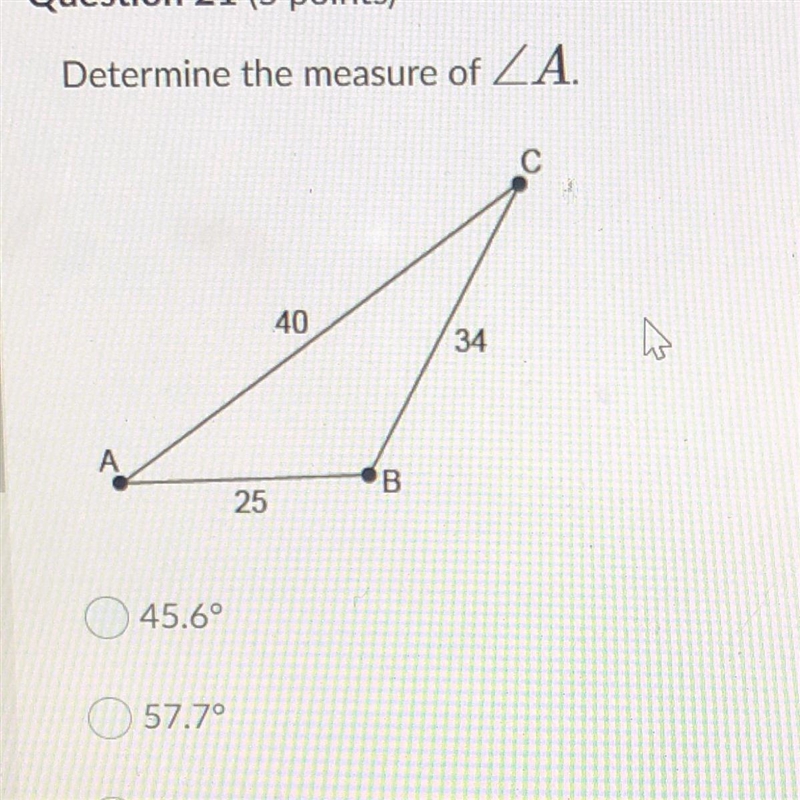 Determine the measure of ZA. 45.6° 57.7° 55.2° 32.3°-example-1