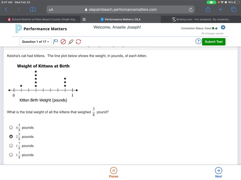 Keisha's cat had kittens. The line plot below shows the weight, in pounds, of each-example-1