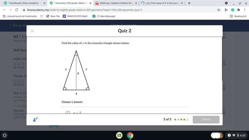 Find the value of x in the isosceles triangle shown below.-example-1