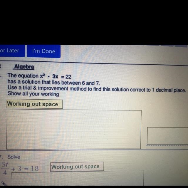 The equation x2 - 3x = 22 has a solution that lies between 6 and 7. Use a trial &amp-example-1