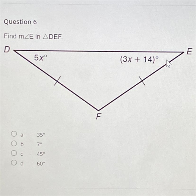 Find E in DEF D=5, E=3x+14-example-1